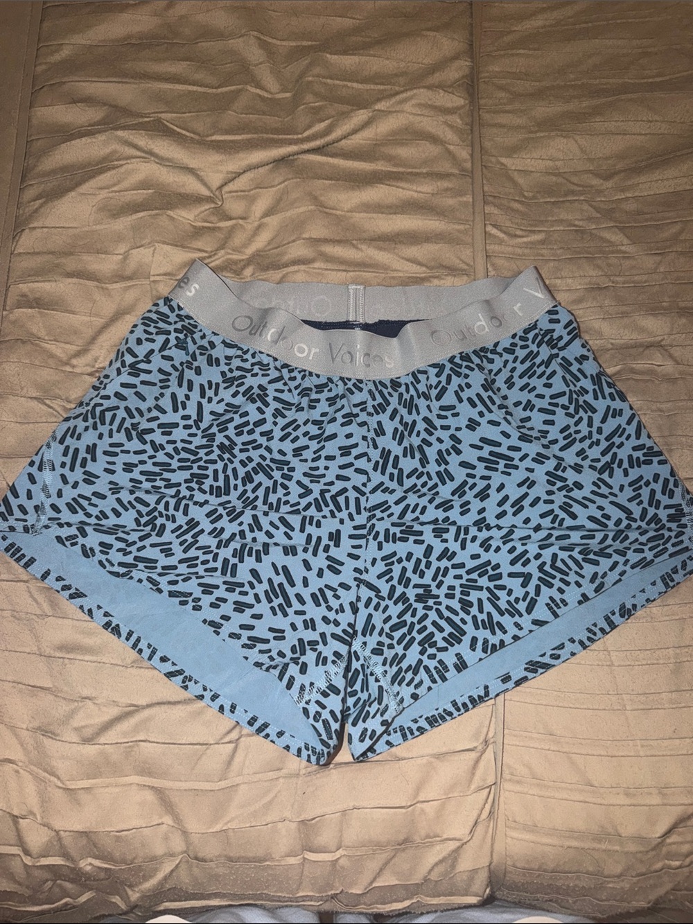 Outdoor Voices Blue Patterned Women's Athletic Shorts with Elastic Waistband